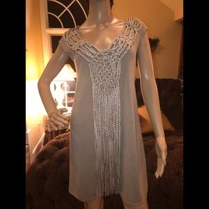 Boston Proper Beige Knit Dress With Fringe XS